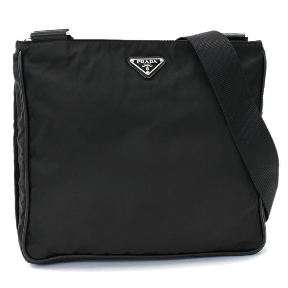 Prada Crossbody Nylon Leather Black Saffiano Triangle - Picture 1 of 8